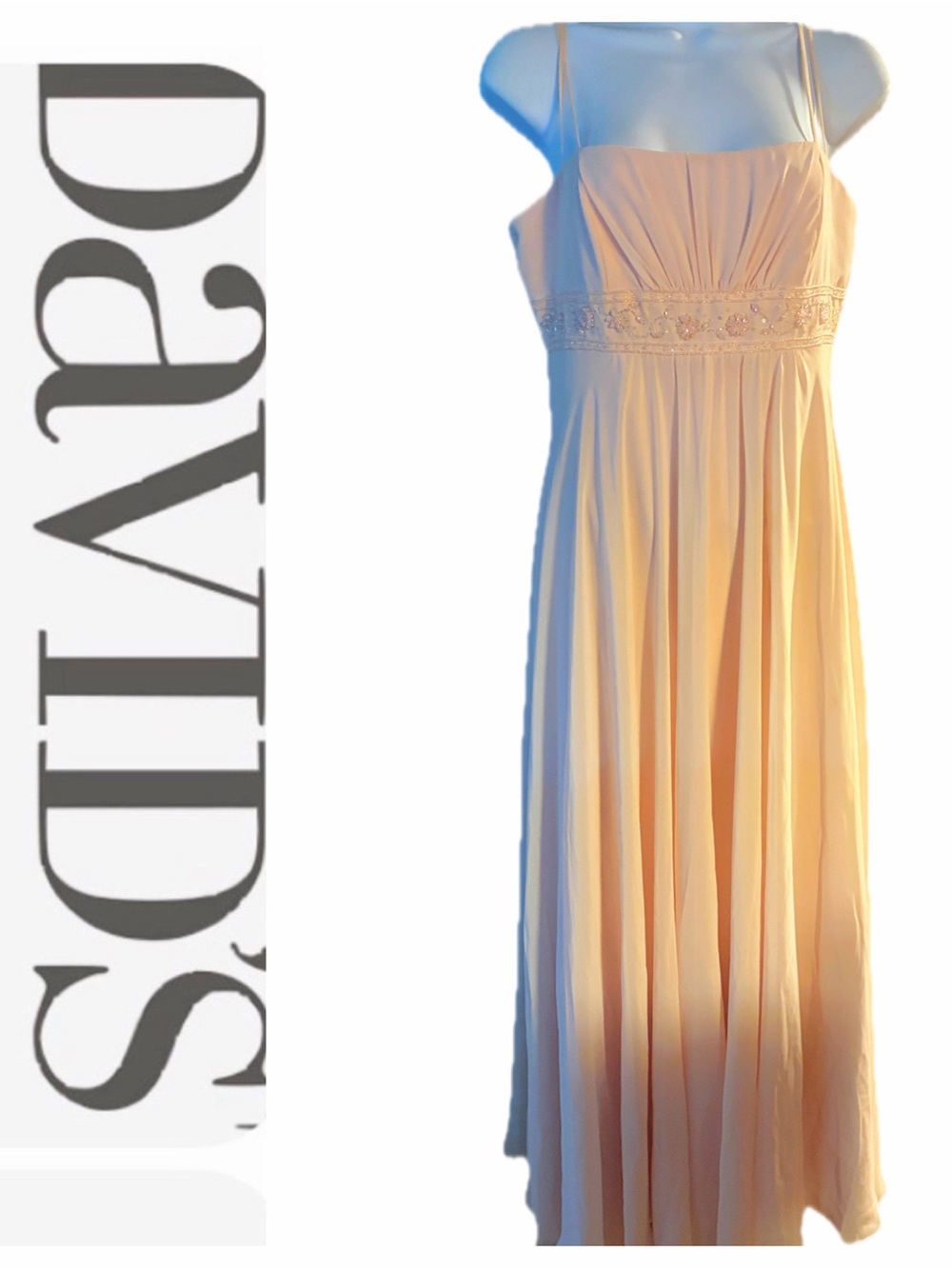 David’s Bridal Light Pink Empire Floral Beaded Dress Size 8